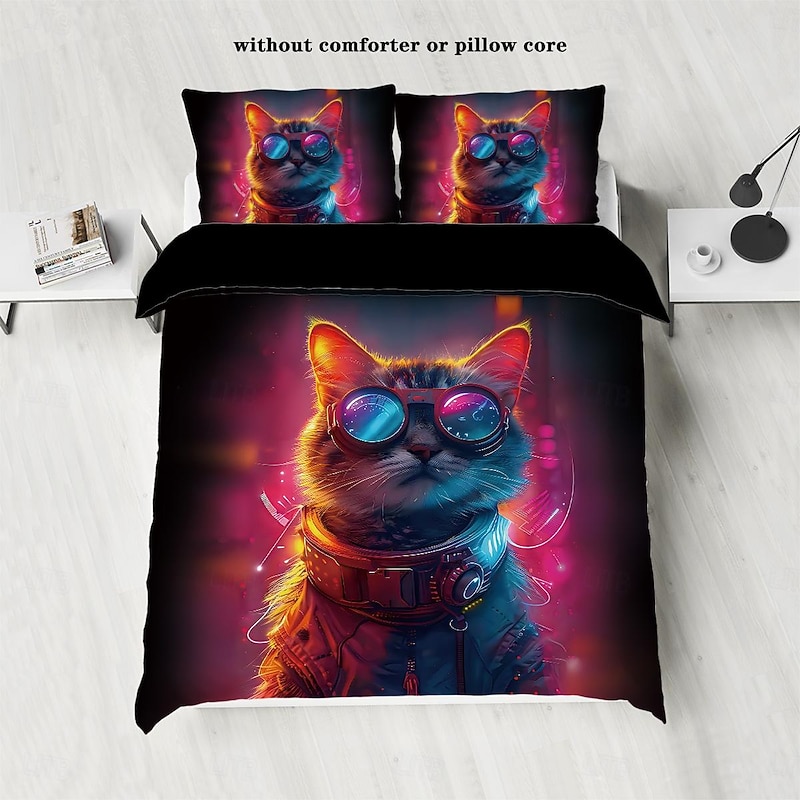 Cyberpunk Style Sci-Fi Animal Duvet Cover Set Includes Duvet Cover and Pillowcases Futuristic and Vibrant Design Soft and Durable Fabric Perfect for Adding an Edgy Touch to Your Bedroom Decor