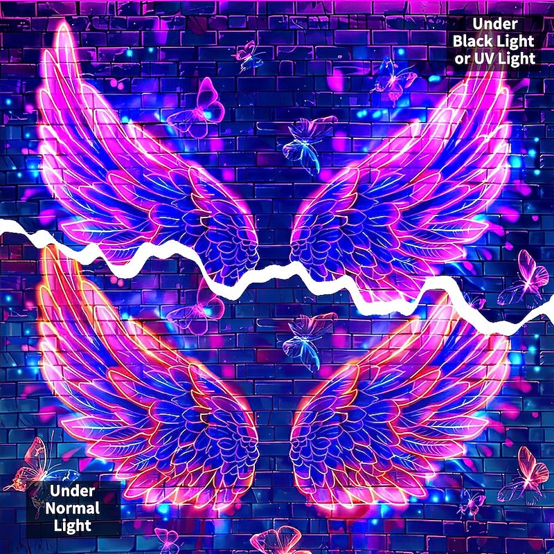 Blacklight Tapestry UV Reactive Glow in the Dark Angel Wing Glow Party Photograph Backdrop Trippy Misty Hanging Tapestry Wall Art Mural for Living Room Bedroom4