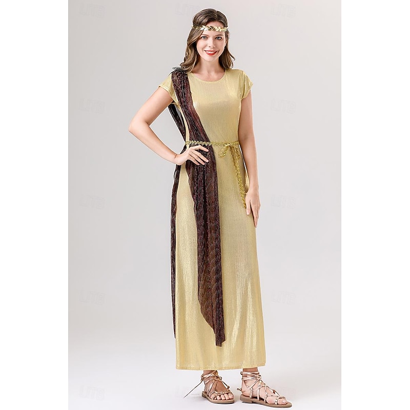 Greek Goddess Halloween Cosplay Costume Robe Carnival Costume Vintage Inspired Adults' Women's Carnival Masquerade Party Masquerade Easy Halloween Costumes Dress Up4