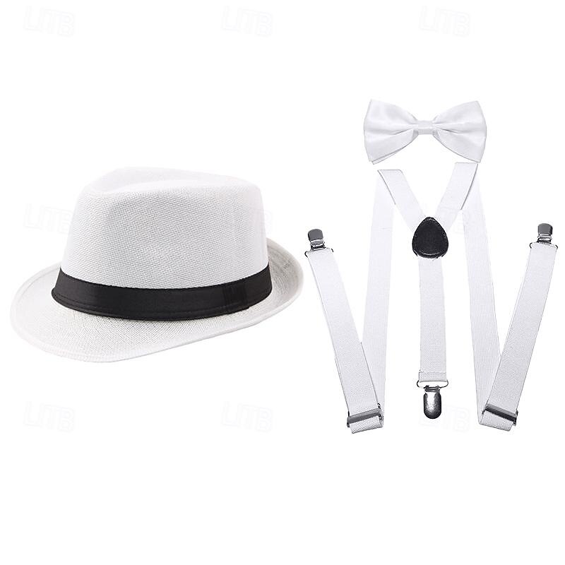 Retro Vintage Roaring 20s 1920s Panama Hat Accesories Set The Great Gatsby Fancy Dress Men's Masquerade Event / Party Bachelorette Party Adults' Hat Suspenders3