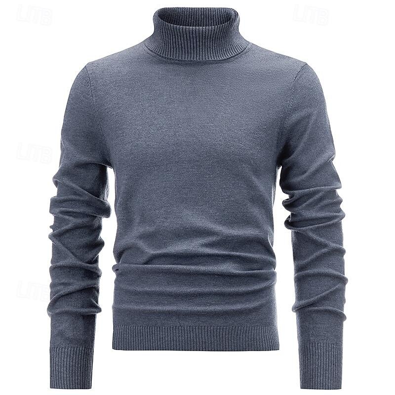 Men's Pullover Sweater Jumper Knit Sweater Mens Turtle Neck Jumper Ribbed Knit Regular Knitted Plain Turtleneck Fashion Basic Daily Wear Date Clothing Apparel Fall & Winter Black White S M L3