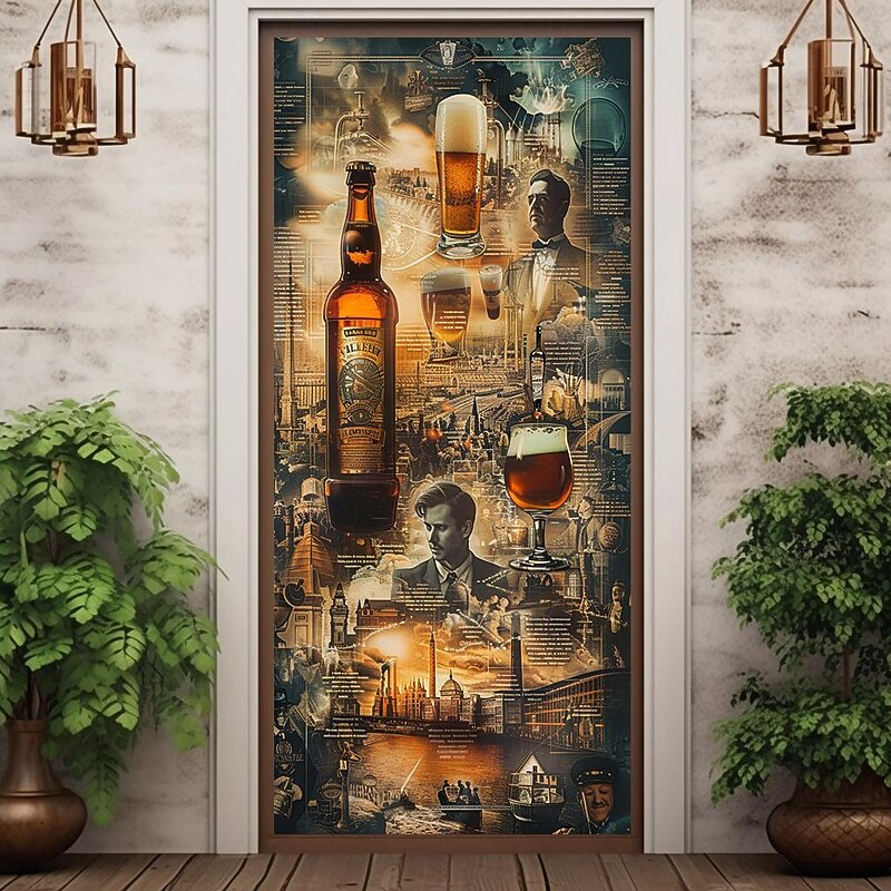 Beer Vintage Door Covers Door Tapestry Door Curtain Decoration Backdrop Door Banner for Front Door Farmhouse Holiday Party Decor Supplies3