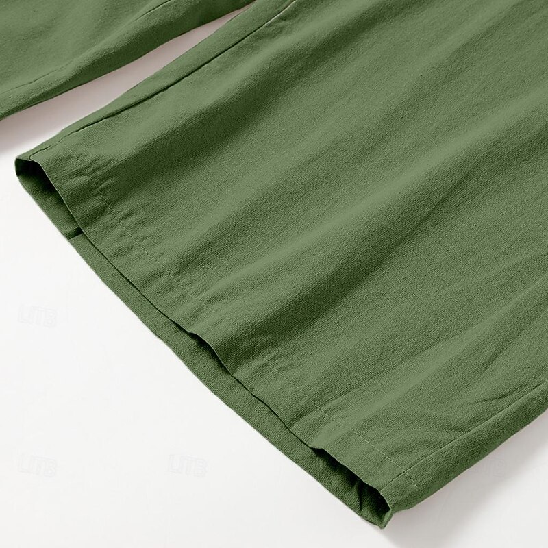 Men's Linen Pants Trousers Summer Pants Drawstring Elastic Waist Straight Leg Plain Comfort Breathable Full Length Outdoor Daily Beach Fashion Streetwear Loose Fit Black White Micro-elastic4