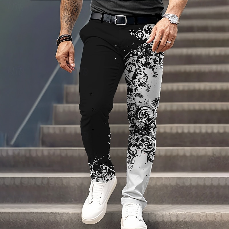 Men's Pattern Dress Pants Mid Waist Business Casual Formal Dailywear Zipper Pocket Summer Spring Fall 3D Print Black