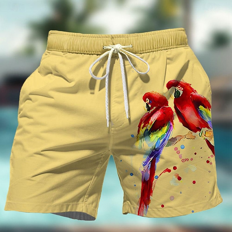 Men's Animal Parrot Swim Trunks Swim Shorts Board Shorts Mid Waist Fashion Streetwear Hawaiian Casual Daily Holiday Pocket Drawstring Elastic Waist Designer Clothing Apparel3