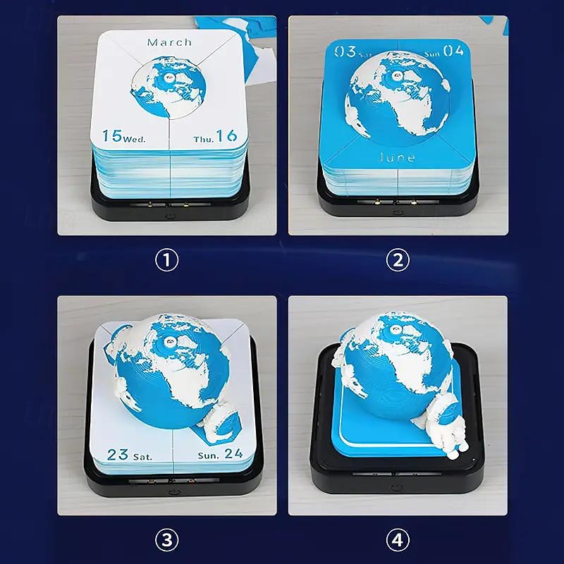 3D Art 2024  2025 Calendar Memo Pad - Creative Earth Paper Carving Sticky Note with Tear-off Calendars Everyday Planner English Language4