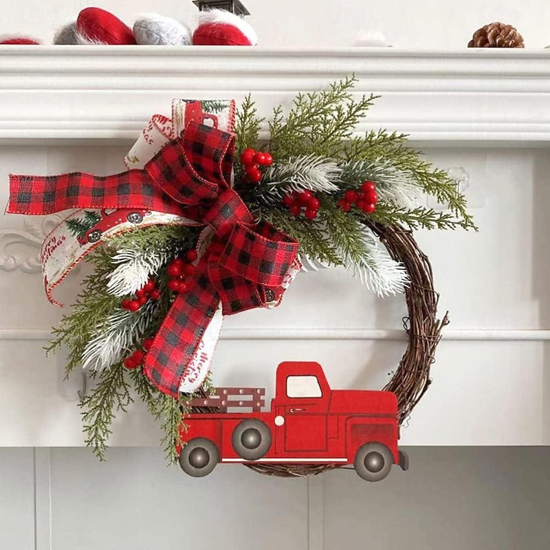 Christmas Wreath Outdoor for Front Door Winter Wreath Window Wall Decoration Red Truck Decoration, Large Door Front Wreath, Door Hanging, Christmas Decorations, Home Decoration Wreath
