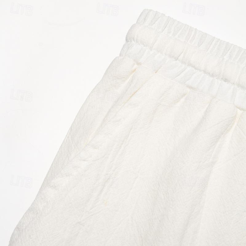 Men's Linen Pants Cargo Joggers Trousers Summer Pants Beach Pants Drawstring Elastic Waist Multi Pocket Plain Comfort Breathable Casual Daily Holiday Fashion Classic Style Black White4