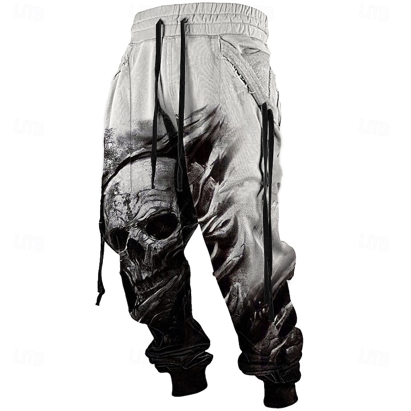 Men's Skull Halloween Costumes Sweatpants Joggers Pants Trousers Mid Waist Drawstring Elastic Waist Casual Dark Outdoor Street Dailywear Pocket Spring Fall Winter 3D Print Black