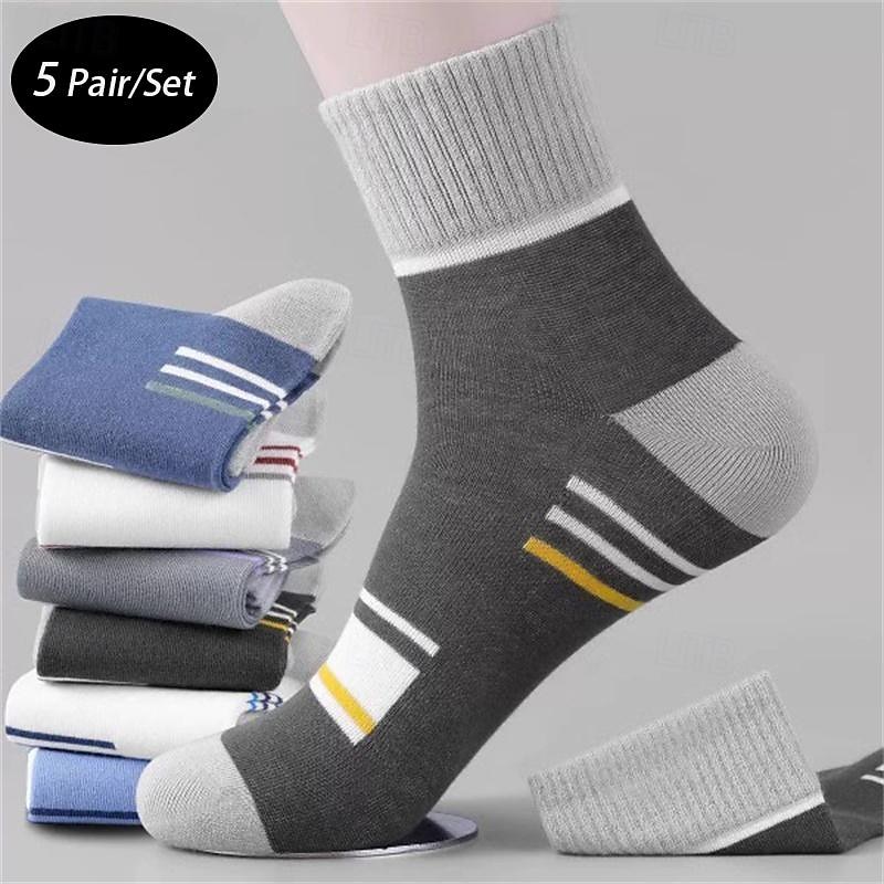 Men's 5 Pairs Multi Packs Socks Running Socks Casual Socks Rainbow Color Color Block Striped Sports & Outdoor Daily Vacation Basic Medium Spring Fall Fashion Casual
