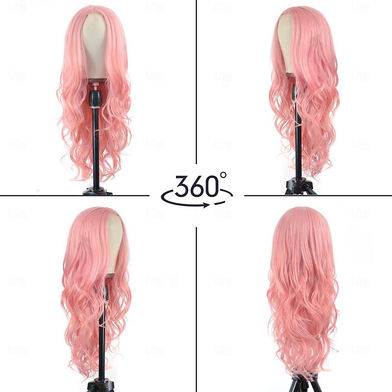 Long Wavy Wig for Women Middle Part Long Curly Wavy Wig Heat Resistant Synthetic Hair Looking Natural Fiber Wig Halloween Cosplay Party Wigs4