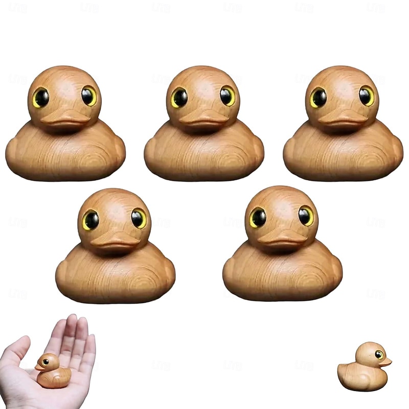Wooden Rubber Duck, Mini Cute Hand Carved Wooden Duck Figurine, Craft Collectible Figurines, Funny Wooden Rubber Duck Decoration for Home Office Garden Decor2
