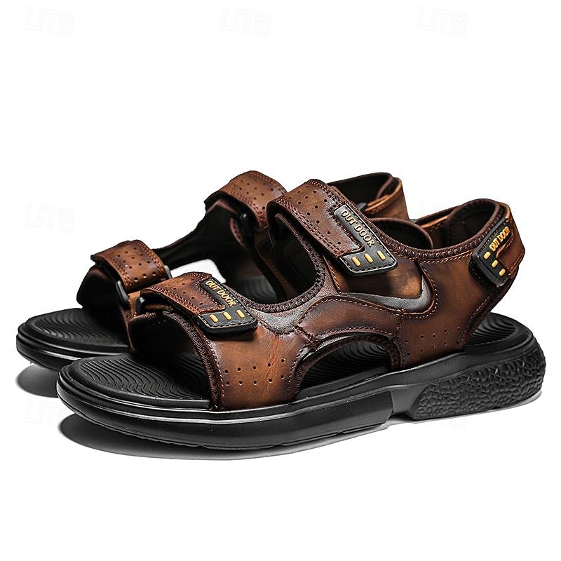 Men's Leather Outdoor Hiking Sandals - Comfortable and Durable with Adjustable Straps and Anti-Slip Sole for Summer Adventures2