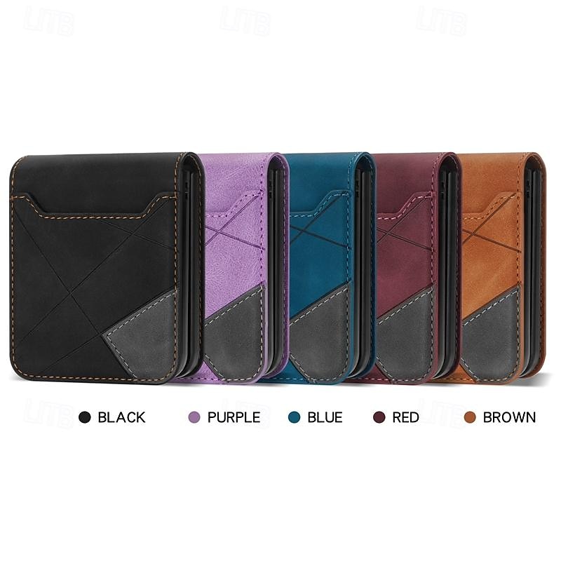 Phone Case For Samsung Galaxy Z Flip 7 Z Flip 6 Z Flip 5 Z Flip 4 Z Flip 3 Flip Cover Card Slot Shockproof Retro Geometric Pattern PC PU Leather