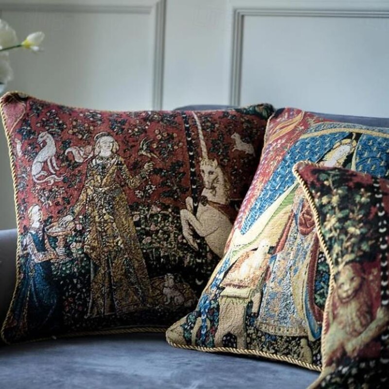 Gobelin Aubusson Tapestry Cushion Cover Lady Unicorn Jacquard Throw Pillow Home Decorative Livingroom Bedroom Sofa Couch4