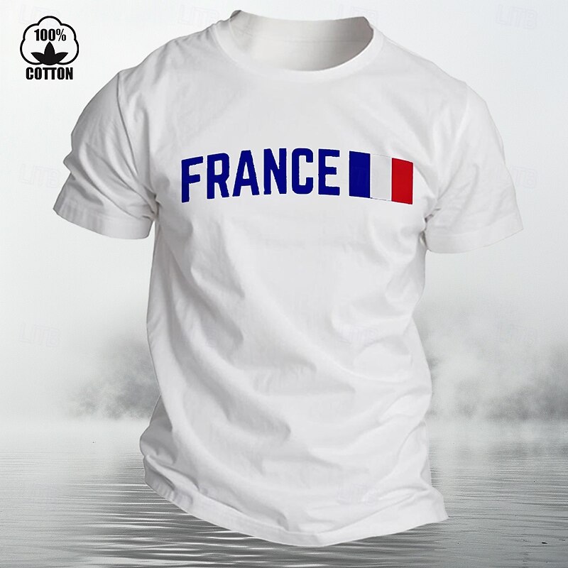 Men's France Flag Graphic T-Shirt, White 100% Cotton Short Sleeve2