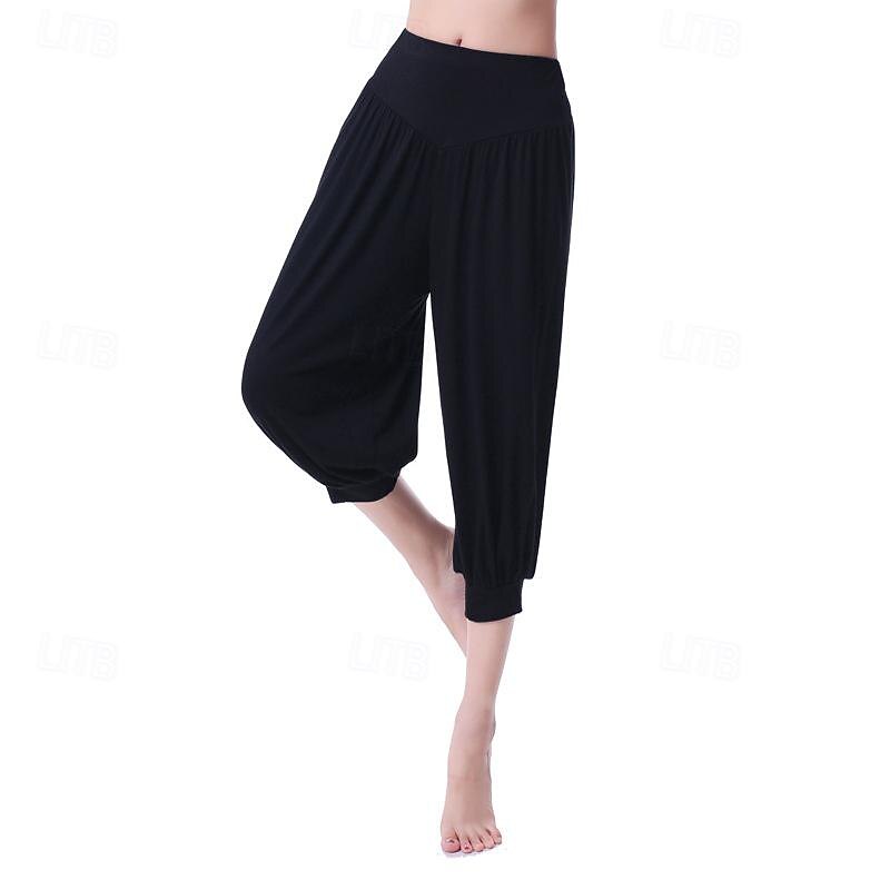 Women's Capri Pants Flares Elastic Waistband High Waist Pilates Gym Workout Workout Capri Pants Solid Color Black White Burgundy Cotton Sports Activewear Stretchy Loose Fit2