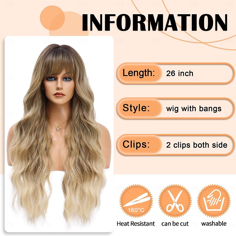 Synthetic Wig Middle Part Wig Long Red Orange Brown Ombre Blonde Blonde Synthetic Hair Women's Cosplay Soft Party Blonde Light Brown Halloween Wigs2