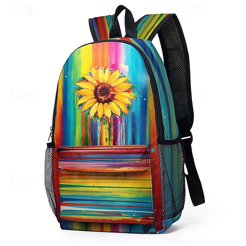 Colorful Sunflower Backpack for School and Travel – Durable Canvas Bag with Vibrant Artistic Design and Adjustable Straps4