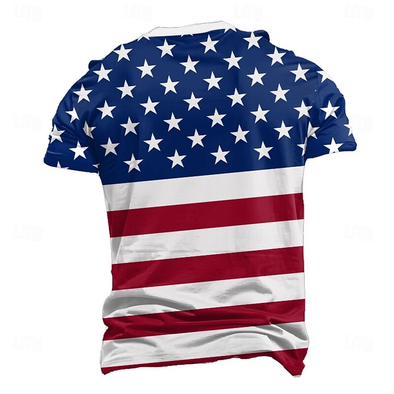 Men's American US Flag T shirt Henley Shirt Short Sleeve 3D Print Designer Retro Vintage Street Casual Daily Summer Spring White Henley Henley T-Shirt3