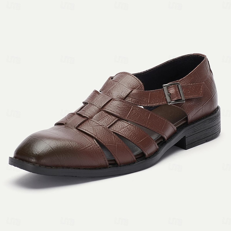 Men's Brown Leather Fisherman Sandals - Comfortable Casual Summer Shoes with Buckle Strap3