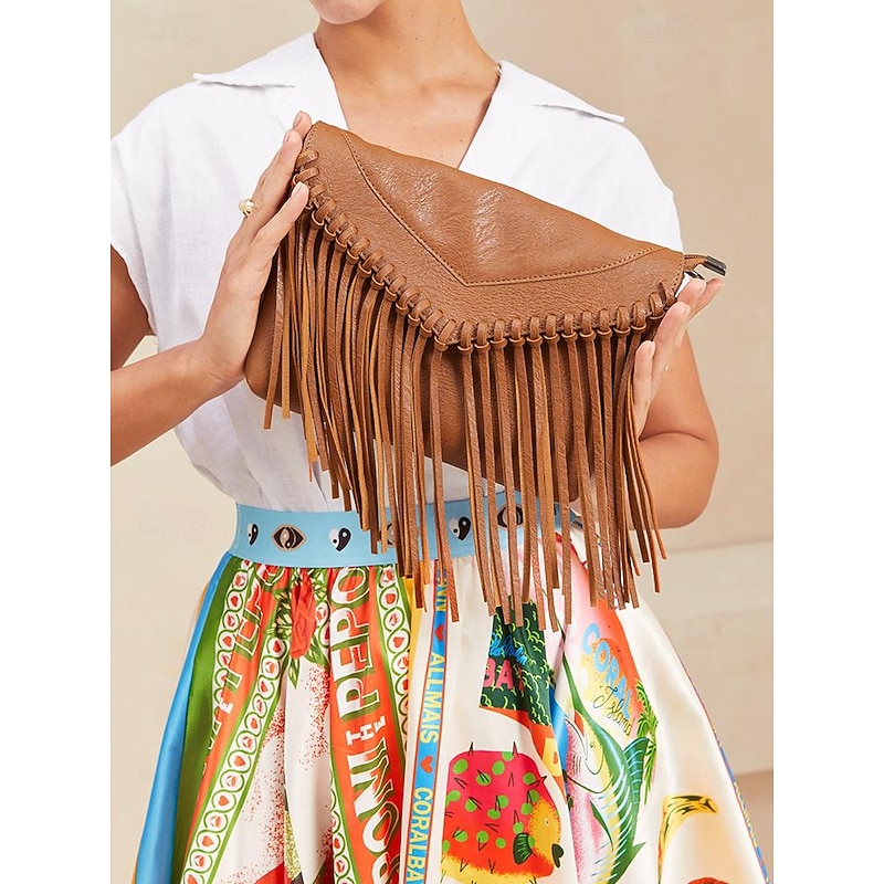 Women's Brown Fringe Crossbody Bag with Adjustable Strap for Boho Chic Style3