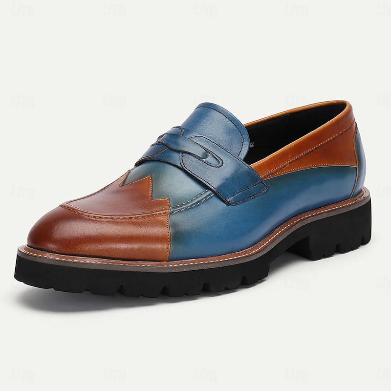 Men's Two-Tone Leather Penny Loafers with Premium Cowhide, Slip-On Design and Rugged Sole for Business and Casual Wear2