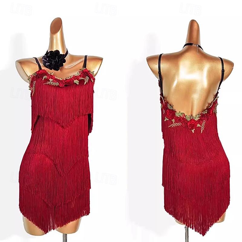 Latin Dance Dress Tassel Embroidery Women's Performance Training Sleeveless Rumba Salsa Samba Dance Costumes3