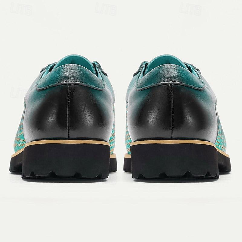 Men's Green Woven Leather Sneakers with Lace-Up Design - Stylish and Comfortable for Casual Wear4