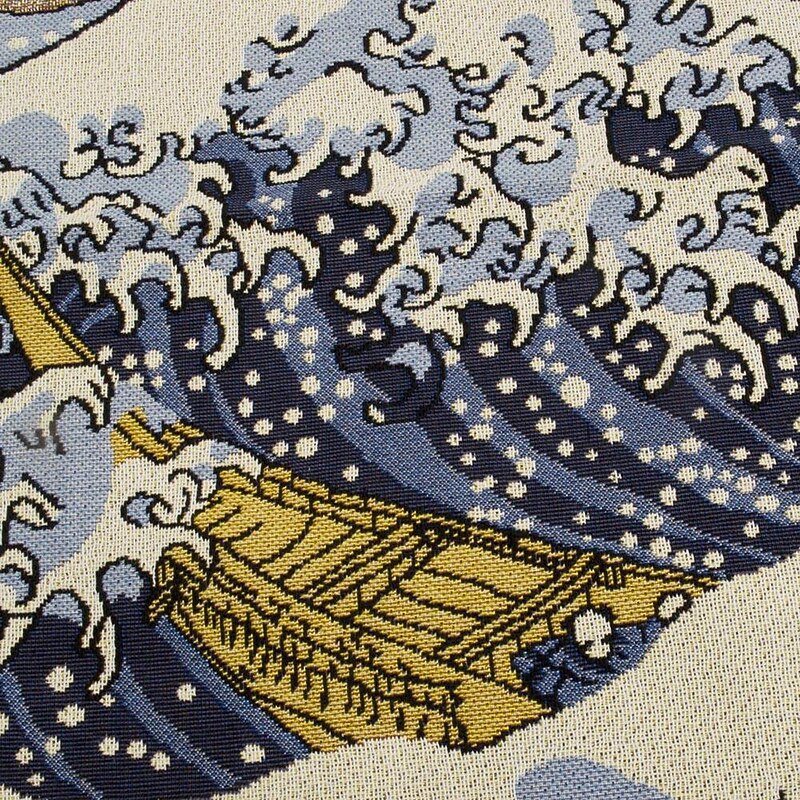 Jacquard Woven Tapestry Gobelin Aubusson Wall Art Hanging Large Tapestry Reproduction Loom Cotton Weave The Great Wave off Kanagawa Belgian Tapestry (without tassels and rod)4