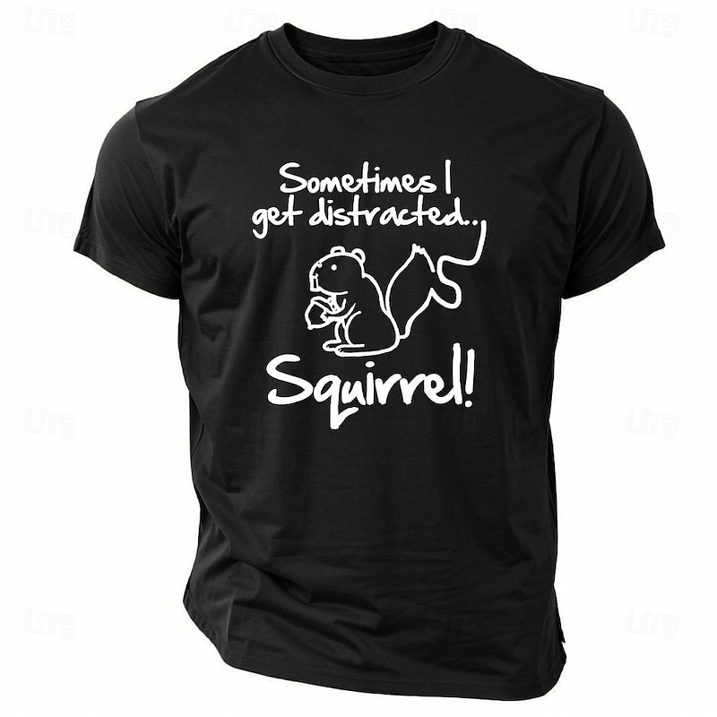 Men's T-Shirt - Funny Graphic Short Sleeve - Sometimes I Get Distracted Squirrel Humor3