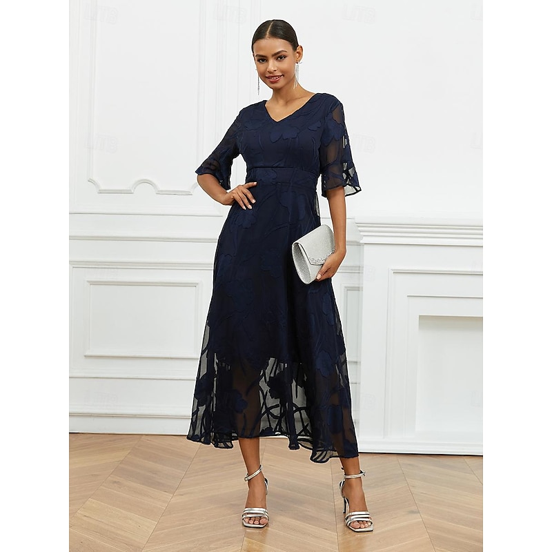 Women's Maxi Dress Semi Formal Dress A Line Dress Elegant Work Birthday Flutter Sleeve Wedding Guest Cocktail Party Formal Evening Regular Fit Solid Color Plain Half Sleeve V Neck Black Pink Red Green3