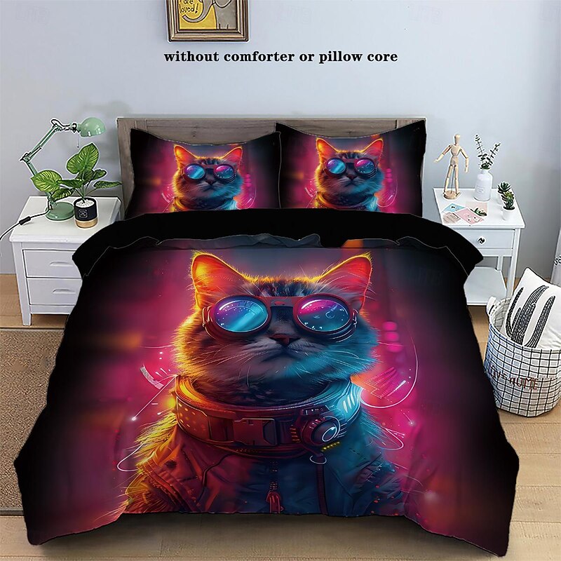 Cyberpunk Style Sci-Fi Animal Duvet Cover Set Includes Duvet Cover and Pillowcases Futuristic and Vibrant Design Soft and Durable Fabric Perfect for Adding an Edgy Touch to Your Bedroom Decor3