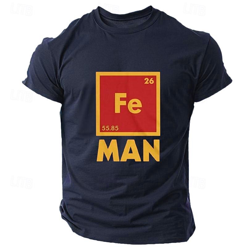 Men's Iron Man Fe Graphic T-Shirt - Periodic Table Science Pun Short Sleeve3