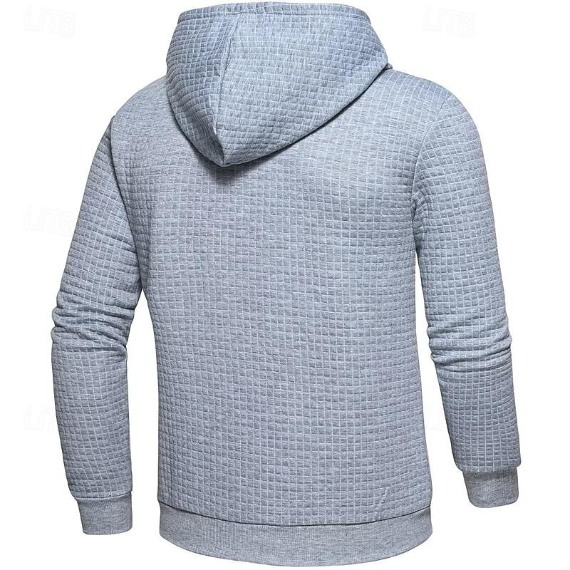Men's Full Zip Hoodie Zip Up Hoodie Waffle Hoodies Black White Navy Blue Light Grey Dark Gray Hooded Plain Zip Up Patchwork Ribbed Sports & Outdoor Daily Holiday Polyester Streetwear Basic Casual2