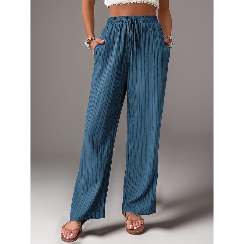 Women's Pants Trousers Fashion Long Plain Side Pockets Elastic Drawstring Design Breathability Comfortable Micro-elastic Casual Daily Black Blue Brown Green Spring & Summer Regular Fit