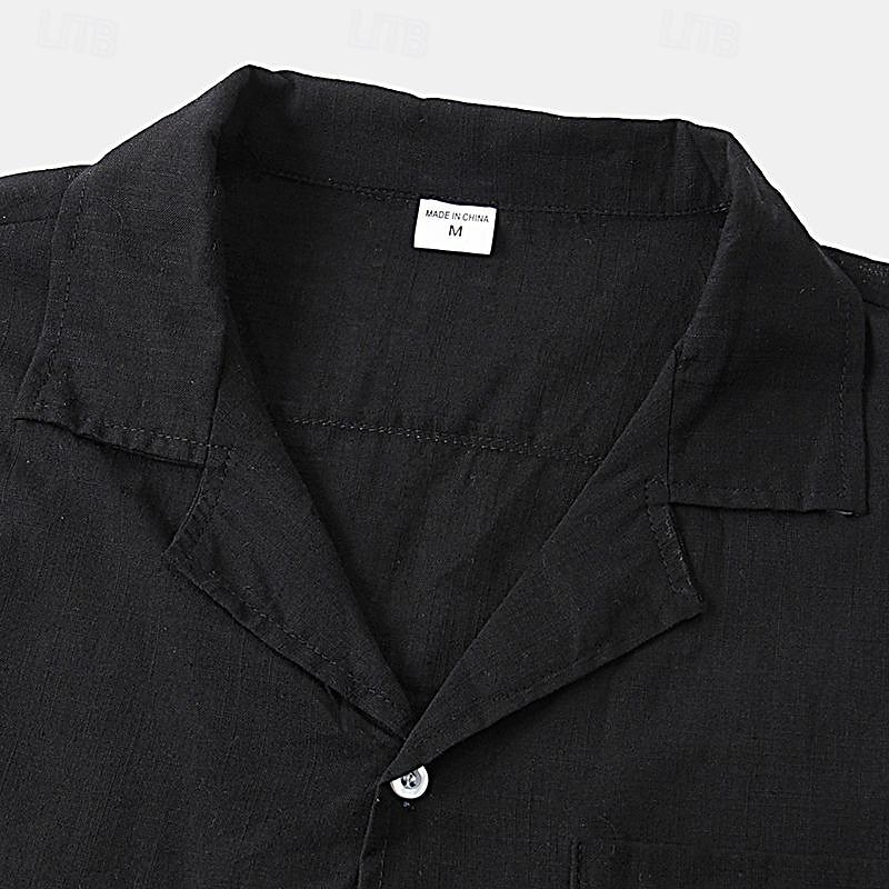 Men's Cotton Linen Shirt White Cotton Shirt Summer Shirt Casual Shirt Cuban Collar Shirt Plain Vacation Curise Black White Navy Blue Khaki Short Sleeve Lapel Spring & Summer Clothing Apparel Pocket2