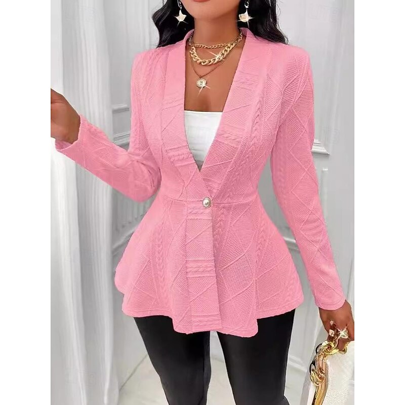 Women's Blazer Office / Career Daily Fall Winter Regular Coat Regular Fit Windproof Breathable Stylish Lady Jacket Long Sleeve Plain Ruffle Black White Pink