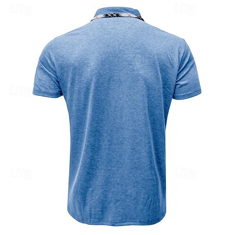 Men's Business Polo Golf Shirt Work Business Lapel Classic Short Sleeve Basic Modern Color Block Patchwork Button Spring & Summer Regular Fit Light Blue Black Light Grey Green Khaki Dark Blue3
