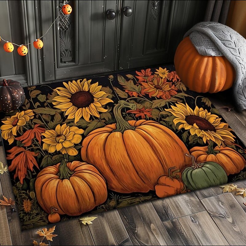 Halloween Doormat Pumpkin Sunflowers Kitchen Mat Floor Mat Non-Slip Area Rug Oil Proof Rug Indoor Outdoor Mat Bedroom Decor Bathroom Mat Entrance Rug4