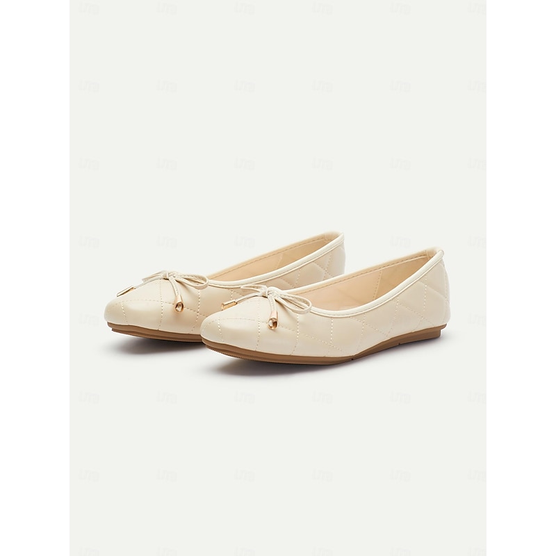 Women's Cream Quilted Ballet Flats with Bow Detail for Elegant and Casual Wear2