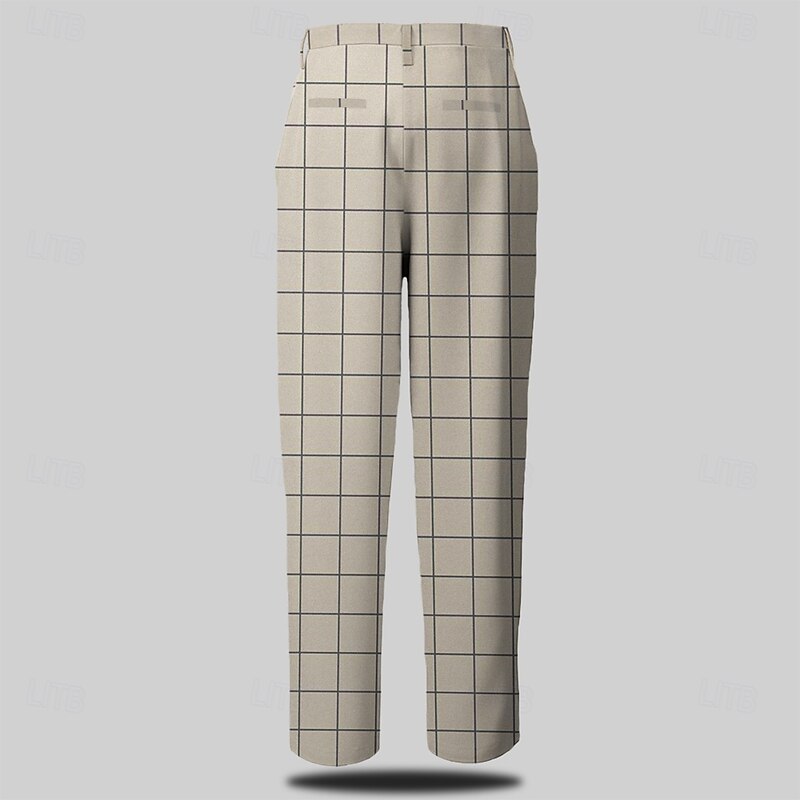 Men's Plaid Dress Pants Mid Waist Business Casual Formal Dailywear Zipper Pocket Summer Spring Fall 3D Print Brown Gray2