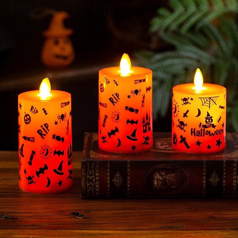 1pc Halloween Flameless Candles Light Spooky Pumpkin Spider Decals Light, Waterproof LED Candles for Indoor and Outdoor, Battery Operated for Fall, Halloween, Home Decor
