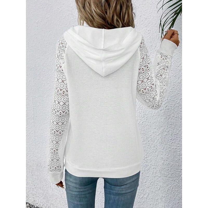 Women's Pullover Casual Plain Dailywear Sports Hooded Pocket Long Sleeve Black White Spring Fall & Winter4
