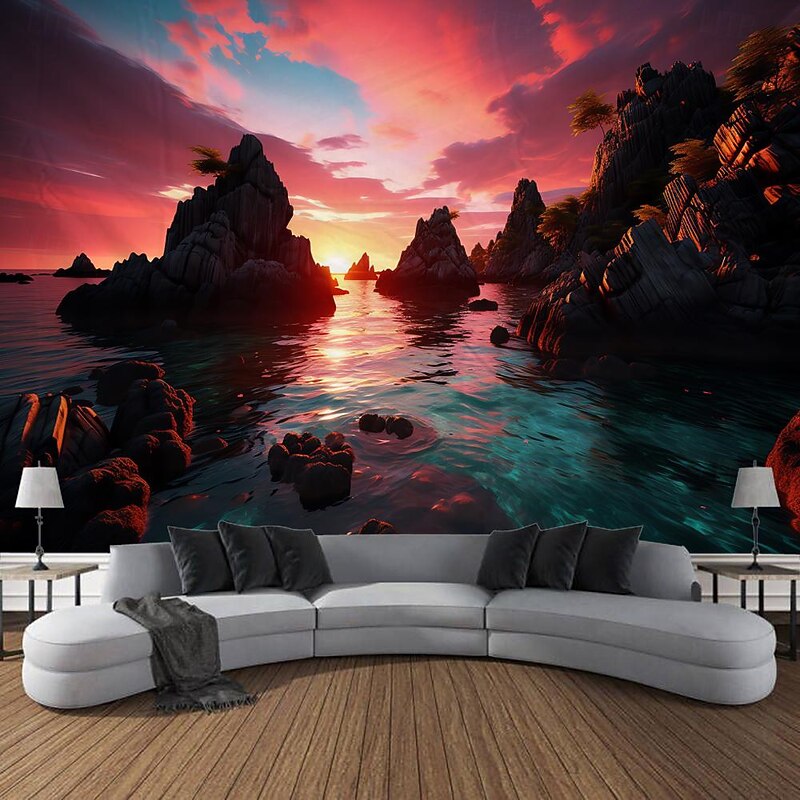Nature Sunset Landscape Hanging Tapestry Wall Art Large Tapestry Mural Decor Photograph Backdrop Blanket Curtain Home Bedroom Living Room Decoration