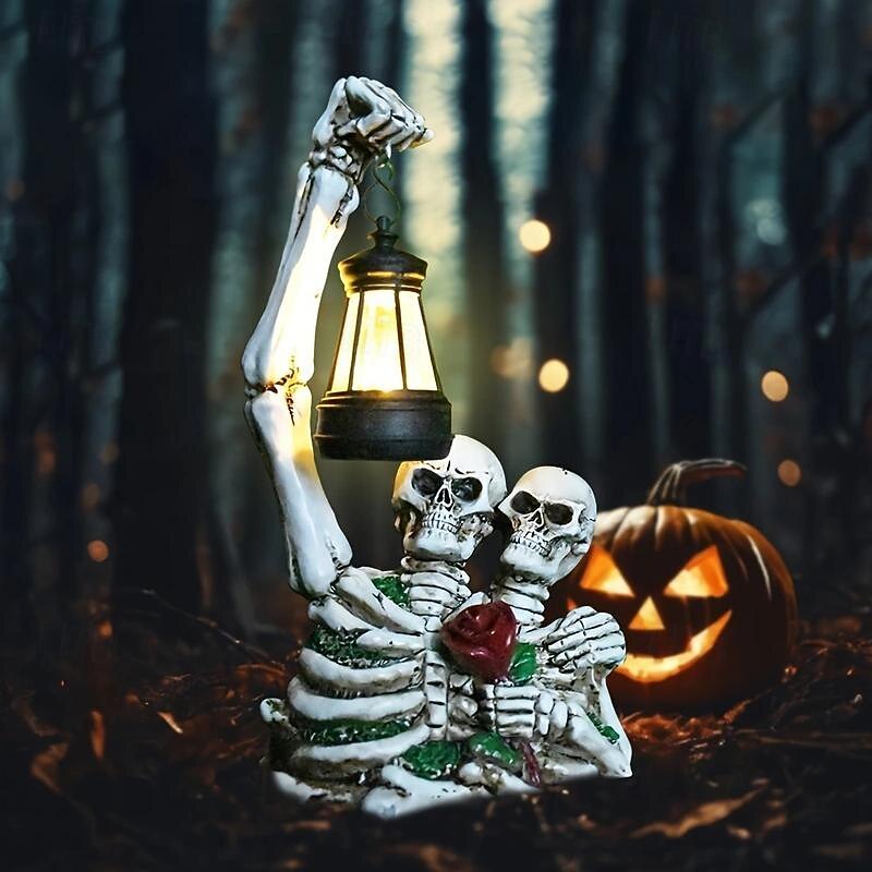 1pc Outdoor Solar Skeleton Couple Rose Handheld Lantern Halloween Courtyard Lawn Garden Decoration Halloween Festival Atmosphere Decoration