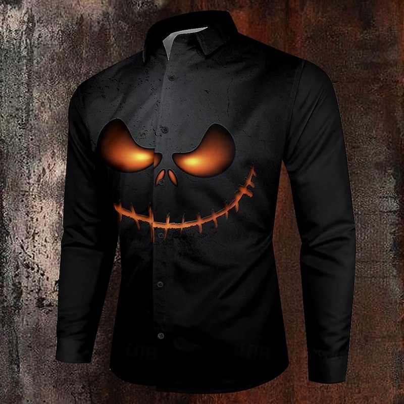 Halloween Men's Grimace Halloween Costumes Shirt Button Up Shirt Long Sleeve Casual Dark Party Evening Wear Fall Winter Spring & Summer Turndown Shirt Collar Button Up 3D Print Black