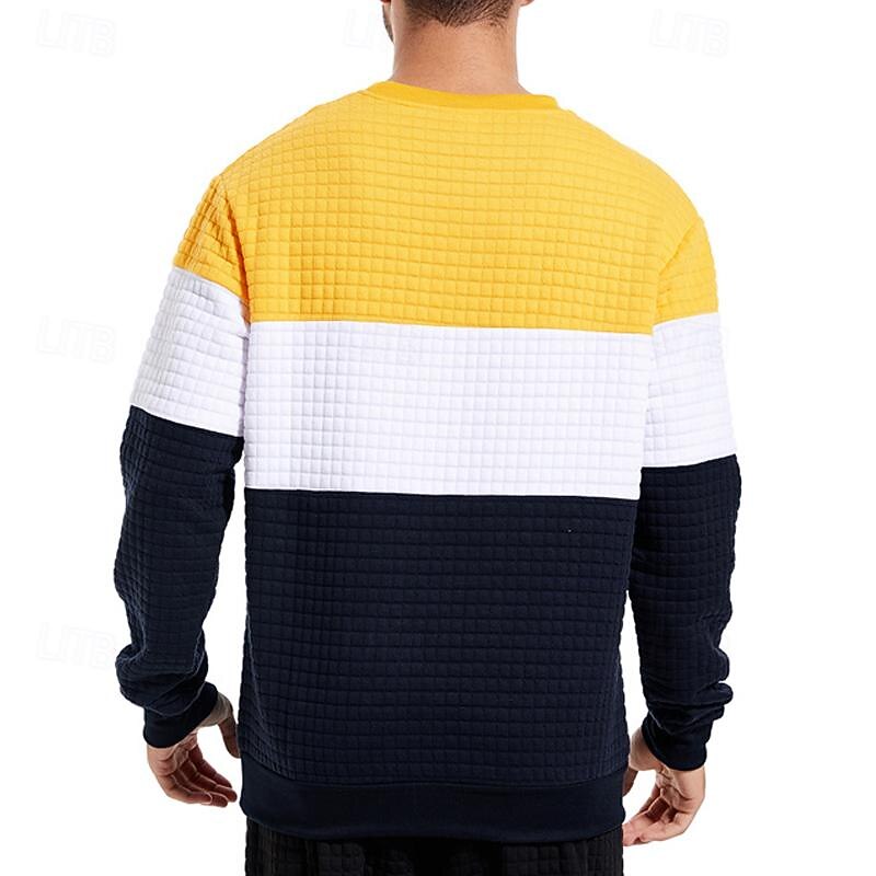 Men's Sweatshirt Black White Yellow Wine Army Green Crew Neck Color Block Patchwork Ribbed Textured Sports & Outdoor Daily Holiday Polyester Streetwear Basic Casual Spring &  Fall Clothing Apparel3