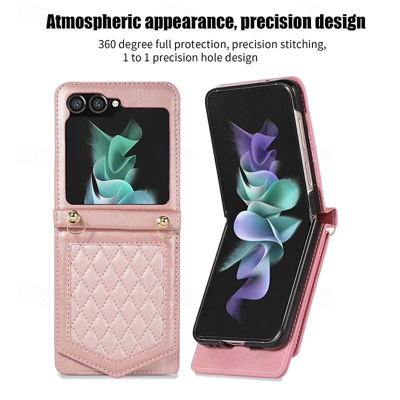 Phone Case For Samsung Galaxy Z Flip 7 Z Flip 6 Z Flip 5 Z Flip 4 Z Flip 3 Flip Cover Mirror with Lanyard Card Slot Geometric Pattern PC PU Leather3