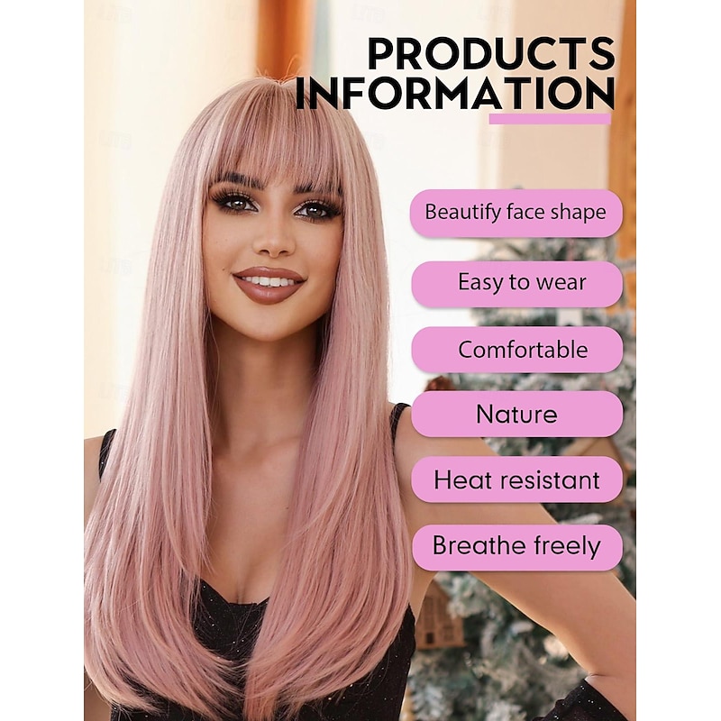 Wigs for Women Layered Straight Long Wig with Bangs Natural Synthetic Hair Halloween Cosplay Party Wigs3